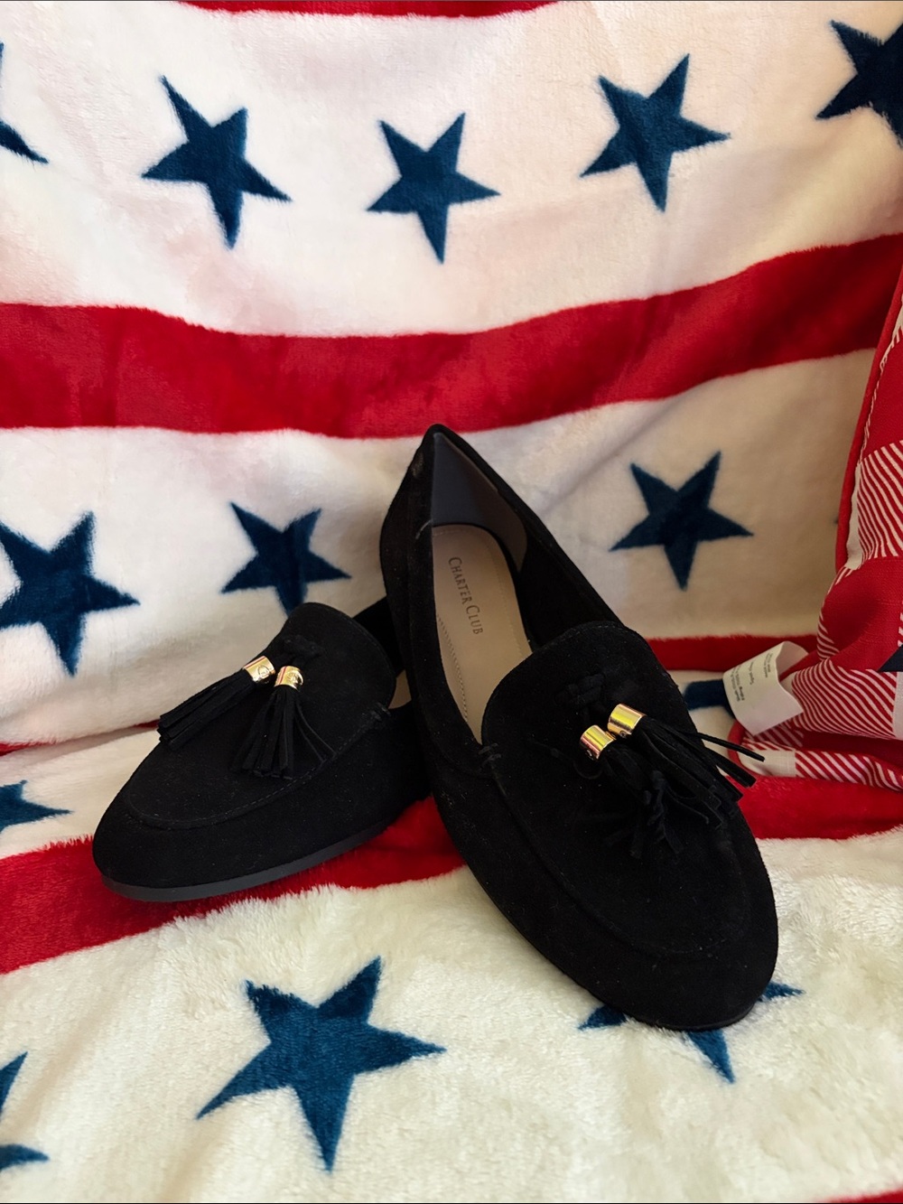 Charter Club Black Tassel Loafers with Gold Accents